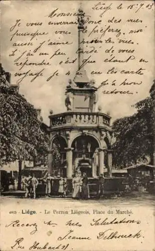 Ak Liège Lüttich Wallonien, Le Perron Liegeois, Place du Marche