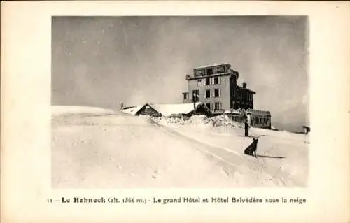 Ak Le Hohneck Lothringen Vosges, Grand Hotel, Hotel Belvedere sous la neige