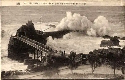 Ak Biarritz Pyrénées Atlantiques, Eflet da vagues au Rocher de la Vierge