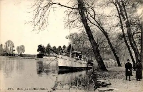 Ak Bois de Boulogne Hauts de Seine, Anlegestelle, Yacht