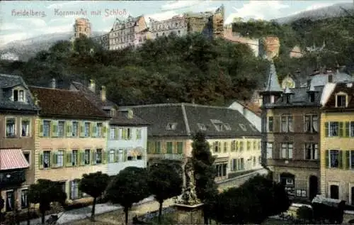 Ak Heidelberg am Neckar, Kornmarkt, Schloss