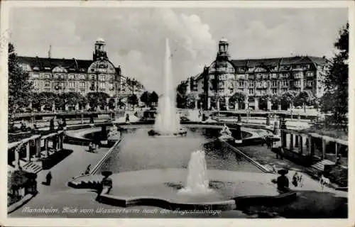 Ak Mannheim in Baden, Blick vom Wasserturm, Augustaanlage, Fontäne