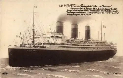 Ak Dampfer Ile de France, CGT, French Line