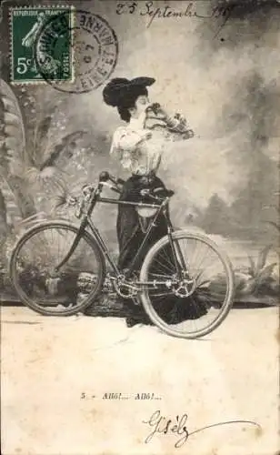 Ak Junge Frau, Portrait, Fahrrad, Hut