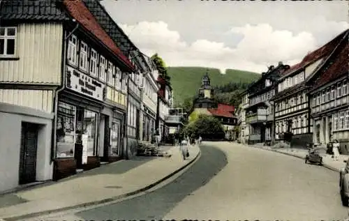 Ak Bad Grund im Harz, Straßenpartie, Kirche