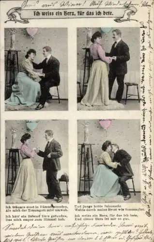 Ak Ich weiss ein Herz, für das ich bete, Amor, Liebespaar, Kuss