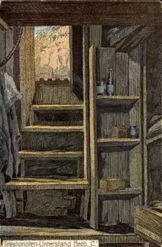 Künstler Ak Telephonisten Unterstand, Beob. C, I WK