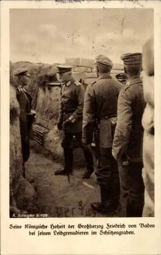 Ak Großherzog Friedrich II. von Baden, Leibgrenadiere, Schützengraben, Rotes Kreuz, I WK