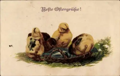 Ak Glückwunsch Ostern, Küken, Korb