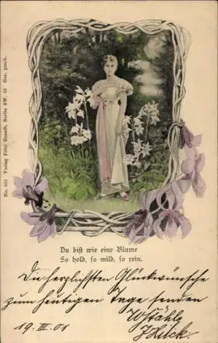 Passepartout Litho Frau-Porträt, Du bist wie eine Blume, so hold, so mild, so rein