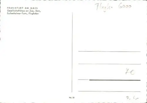 Ak Frankfurt Main, Passagierflugzeug Lufthansa, Flughafen, Gesellschaftshaus, Dom, Eschenheimer Turm