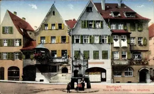 Ak Stuttgart in Württemberg, Hans im Glück Brunnen