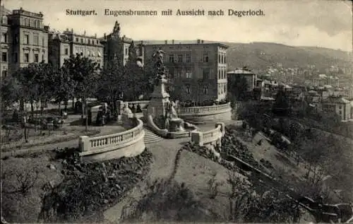 Ak Stuttgart in Württemberg, Eugensbrunnen mit Aussicht nach Degerloch