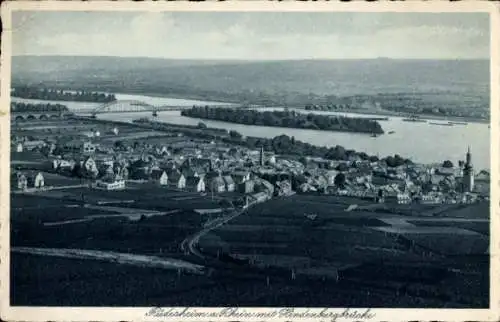 Ak Rüdesheim am Rhein, Ausblick von der Jugendherberge, Hindenburgbrücke, Rheinhessen