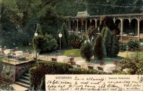 Ak Wiesbaden in Hessen, Beausite, Gartenhalle, Terrasse