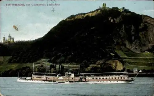 Ak Königswinter am Rhein, Schnelldampfer den Drachenfels passierend