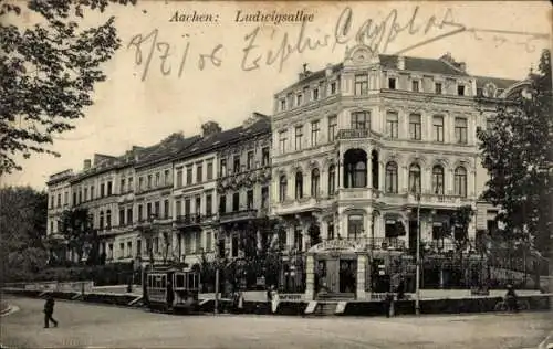 Ak Aachen, Ludwigsallee, Restauration, Straßenbahn