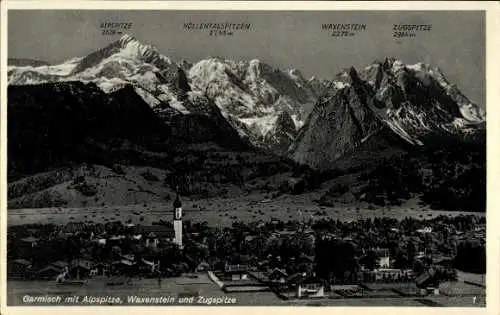 Ak Garmisch Partenkirchen in Oberbayern, Panorama, Alpsitze, Waxenstein, Zugspitze