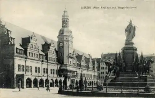 Ak Leipzig in Sachsen, Altes Rathaus, Siegesdenkmal
