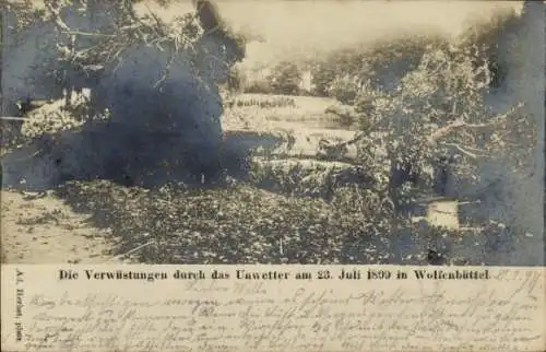 Ak Wolfenbüttel in Niedersachsen, Verwüstungen durch Unwetter am 23.7.1899