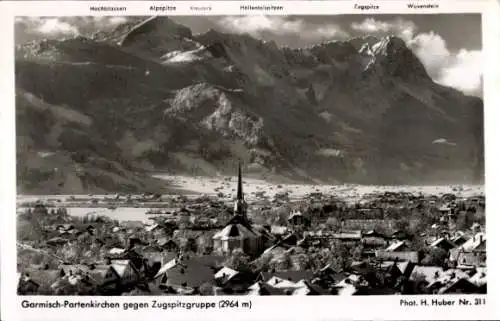 Ak Garmisch Partenkirchen in Oberbayern, Panorama, Zugspitze