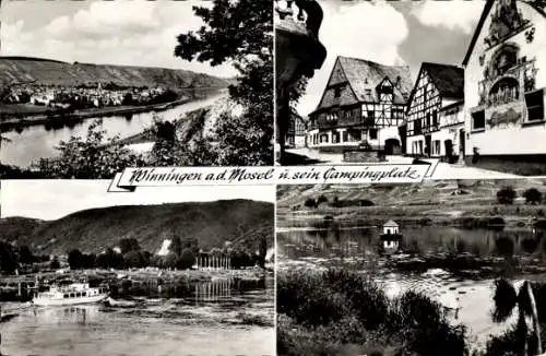 Ak Winningen an der Mosel, Campingplatz, Fachwerkhäuser