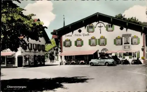 Ak Oberammergau in Oberbayern, Hotel Alte Post, Kirche