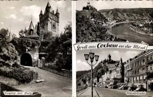 Ak Cochem an der Mosel, Teilansicht, Moselstraße, Eingang zur Burg