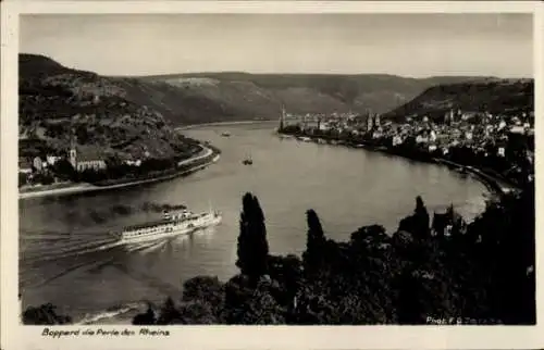 Ak Boppard am Rhein, Panorama Dampfer