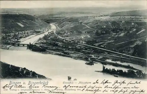 Ak Bingen am Rhein, Panoramablick auf die Stadt mit Bingerbrück