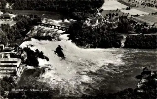 Ak Neuhausen am Rheinfall Kanton Schaffhausen, Rheinfall, Wasserfall, Schloss Laufen, Luftbild