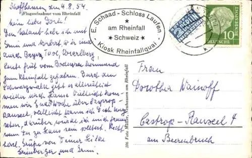 Ak Neuhausen am Rheinfall Kanton Schaffhausen, Rheinfall, Fliegeraufnahme