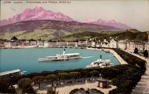 Ak Luzern Stadt Schweiz, Promenade und Pilatus