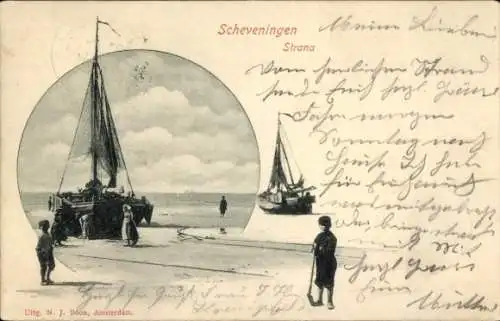 Ak Scheveningen Den Haag Südholland, Blick auf den Strand, Boot