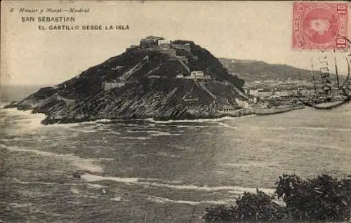 Ak Donostia San Sebastián Baskenland, Das Schloss von der Insel