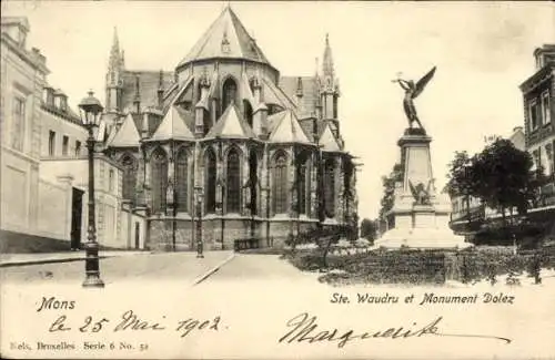 Ak Mons Wallonia Hennegau, Sainte Waudru und Dolez Monument