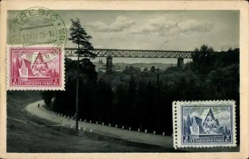 Ak Třebíč Trebitsch Region Hochland, Eisenbahnbrücke