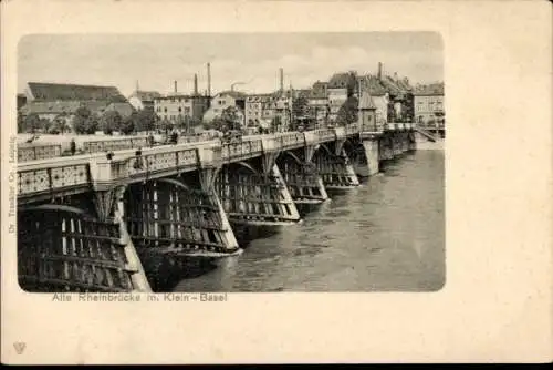 Ak Kleinhüningen Bâle Basel Stadt Schweiz, alte Rheinbrücke