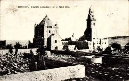 Ak Jerusalem, Israel, Deutsche Kirche auf dem Berg Zion