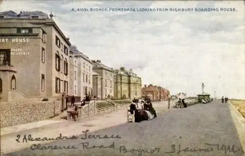 Ak Bognor Regis West Sussex England, Promenade mit Blick vom Highbury Boarding House