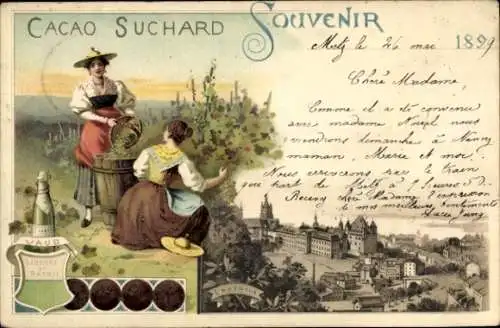 Litho Lausanne Kt. Waadt Schweiz, Cacao Suchard, Reklame, Frauen bei der Weinlese
