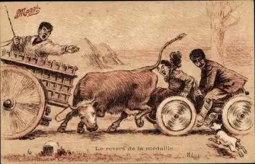 Ak Reklame, Maggi, Automobil fährt Bauern um