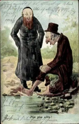 Judaika Künstler Litho Huber, Zwei Juden am Wasser, Nacktes Bein