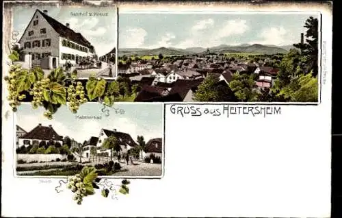 Litho Heitersheim im Schwarzwald, Gasthof zum Kreuz, Totalansicht