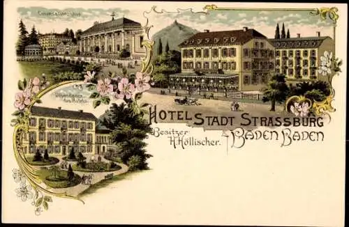 Litho Baden Baden im Stadtkreis Baden Württemberg, Hotel Stadt Strassburg, Bes. H. Höllischer