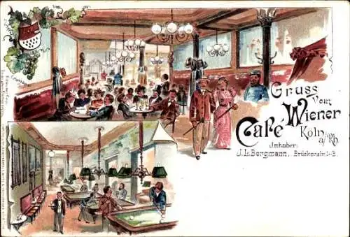 Ak Köln am Rhein, Wiener Cafe, Innenansicht, Billard, Brückenstraße 3