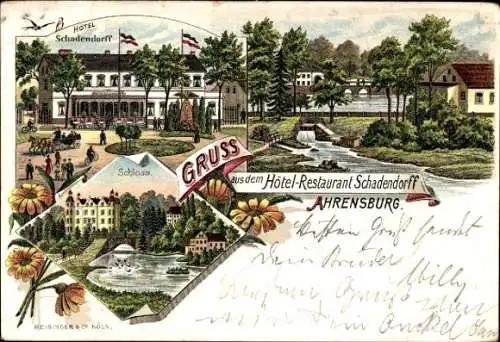 Litho Ahrensburg in Schleswig Holstein, Hotel Restaurant Schadendorff, Hotel, Schloss