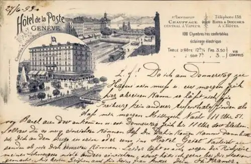 Litho Genève Genf Schweiz, Hotel de la Poste