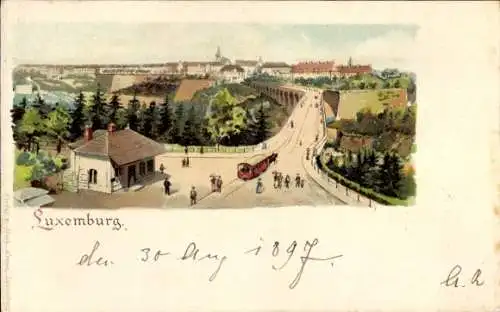 Litho Luxemburg, Vue générale, Viaduc, tramway