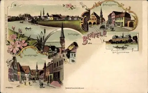 Litho Benfeld Elsass Bas Rhin, Bad Siefermann, Schlossgasse, Kirchgasse, Hauptstraße